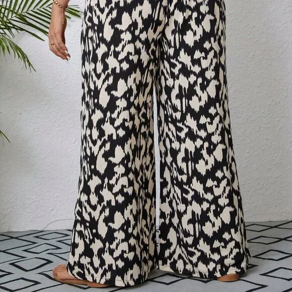 Black Preppy Womens Allover Print Belted Wide Leg Pants - Picture 3 of 5